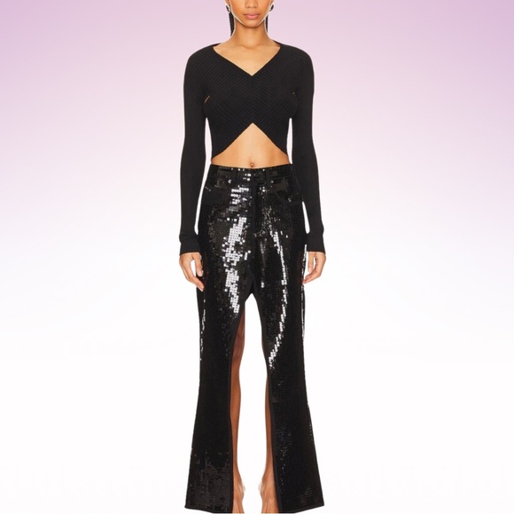 NWT RTA Black Sequin Slit Denim Jean Maxi Skirt (Sz 26) - Picture 2 of 7